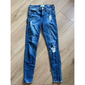 FRAME Le High Skinny Jeans Blue Distressed Ripped High Rise Women's Size‎ 25